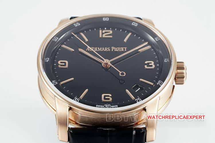 APSAudemars PiguetCODE1:1super cloneblack dialrose gold shell leather strap model 15210front live photo