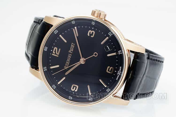 APSAudemars PiguetCODE1:1super cloneblack dialrose gold shell leather strap model 15210front live photo