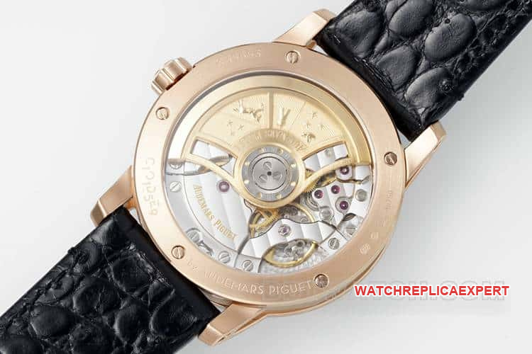APSAudemars PiguetCODE1:1super cloneblack dialrose gold shell leather strap model 15210caseback live photo