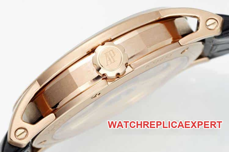 APSAudemars PiguetCODE1:1super cloneblack dialrose gold shell leather strap model 15210side live photo