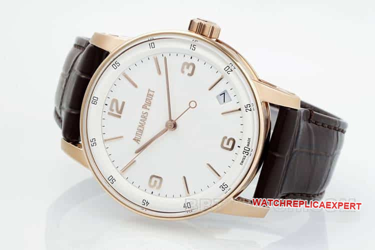 APSAudemars PiguetCODE1:1super clonewhite dialrose gold shell leather strap model 15210front live photo