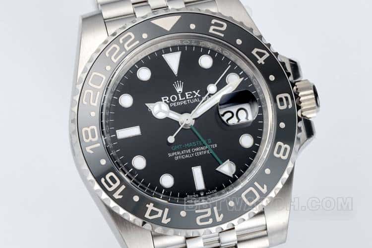 CleanRolexGMT-Master type top-tier 1:1super cloneblack dial black and gray circle steel bracelet model 126710front live photo