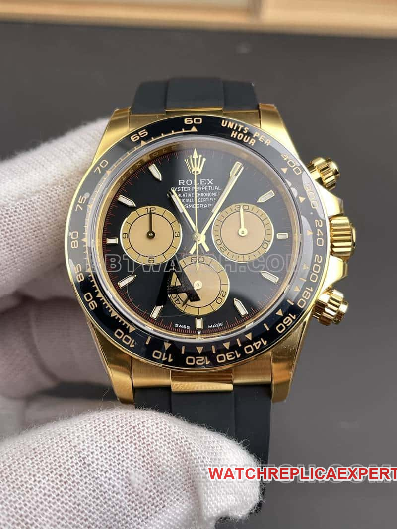 VSRolexDaytonasuper cloneblack dialyellow gold shell rubber style 126518front live photo