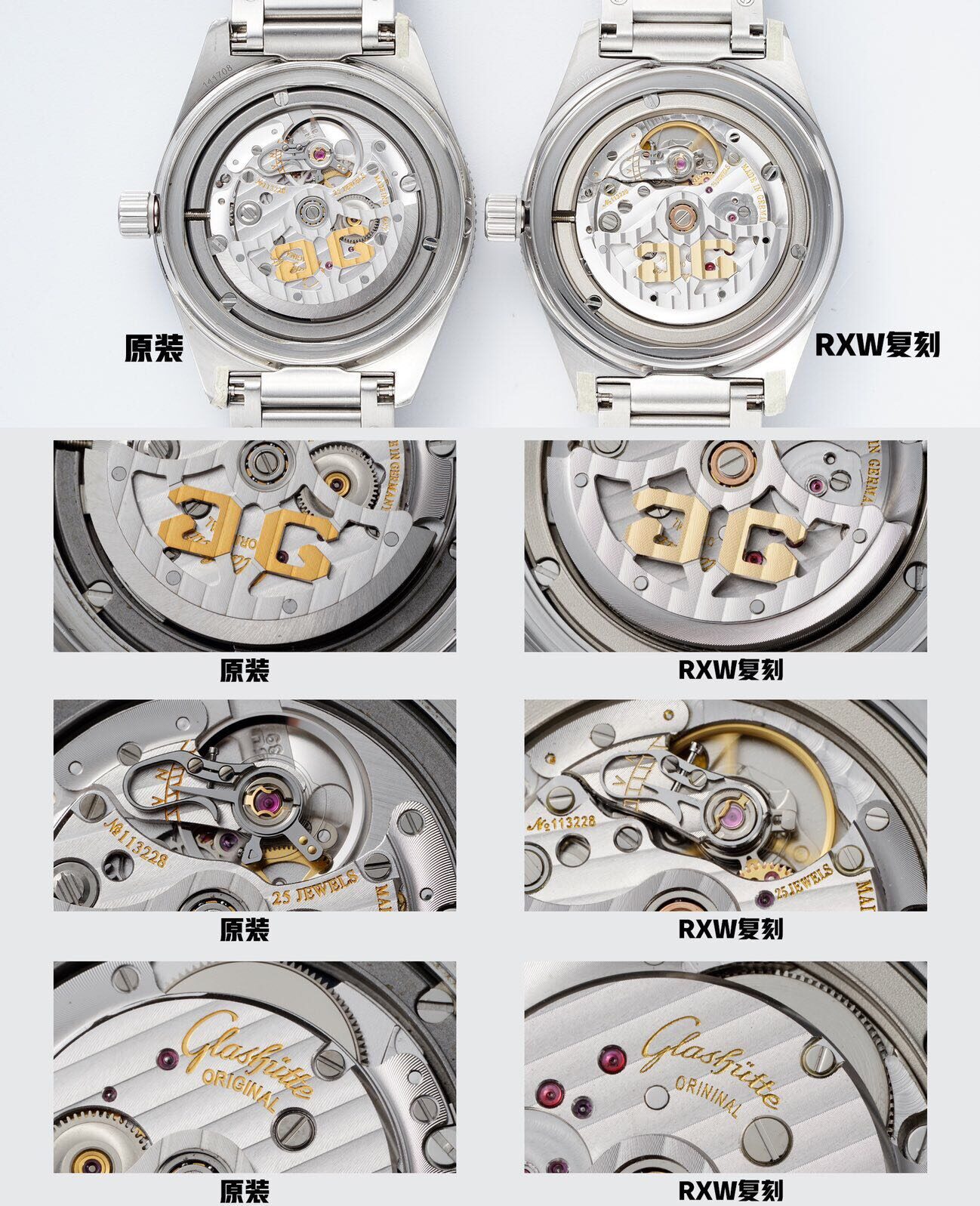RXW factory Glashütte top watch, the 1-39-11-09-81-70, real vs. fake comparison review, actual photos of the exterior.