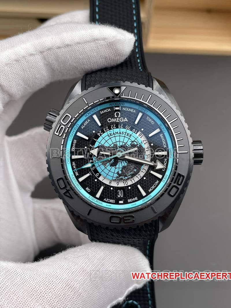 VS FactoryOmegaSeamastertop-tier replicablack dial600m world time 215.92.46front live photo