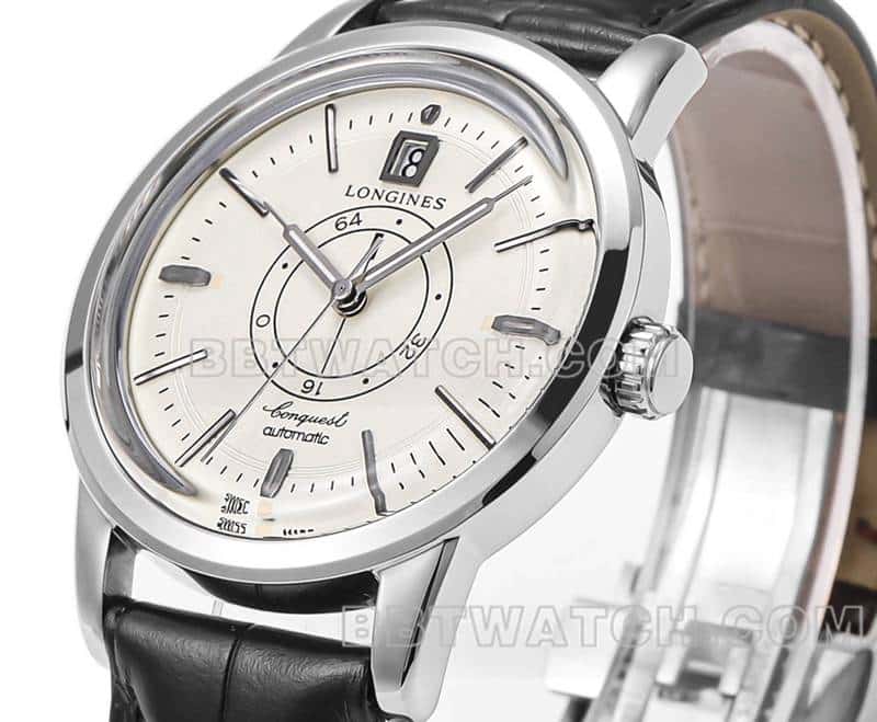 AD factory Longines classic replicatop-tier replicaguilloché dial silver hour markers leather strap model front live photo