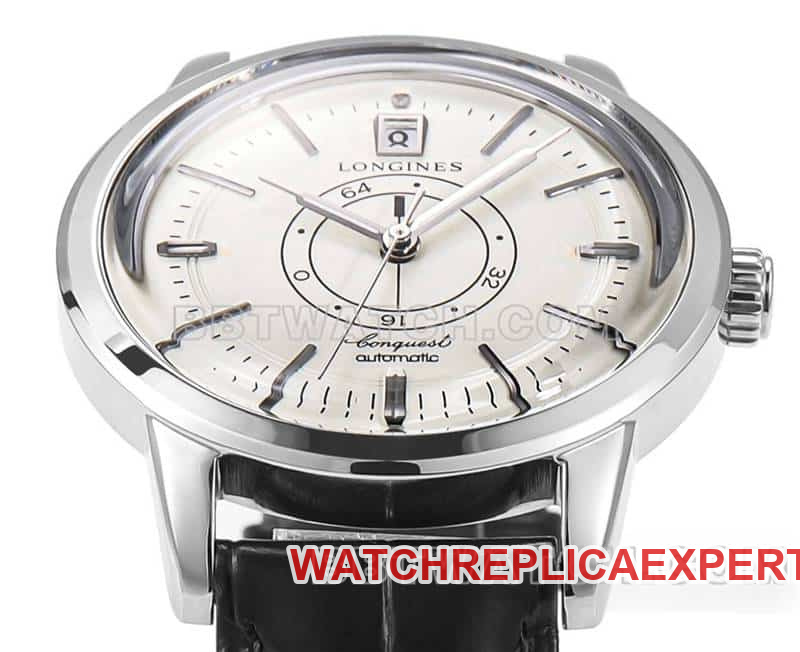 AD factory Longines classic replicatop-tier replicaguilloché dial silver hour markers leather strap model front live photo