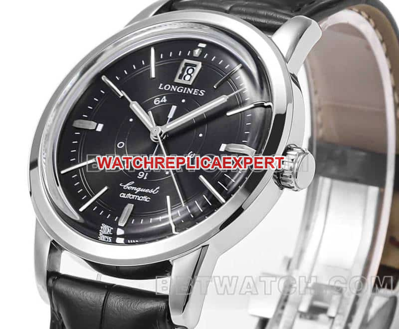 AD factory Longines classic replica1:1super cloneblack dialleather strap model L1.648.4.52.2front live photo