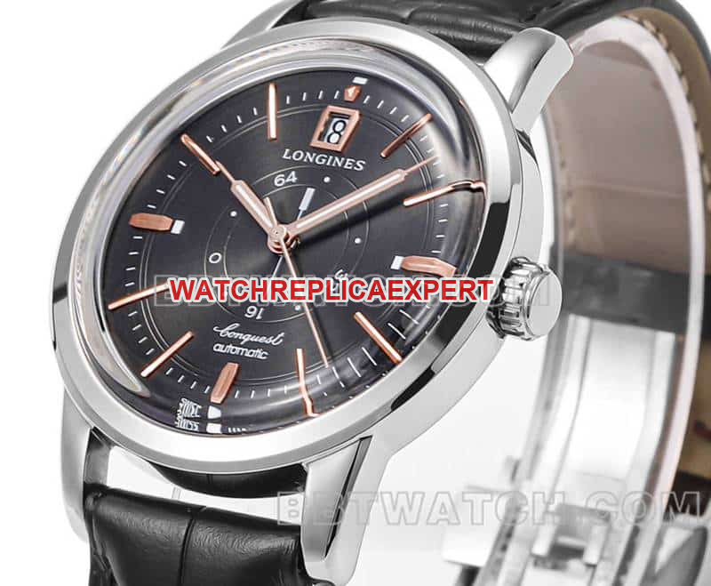AD factory Longines classic replicasuper carbon black dialleather strap model L1.648.4.62.2front live photo