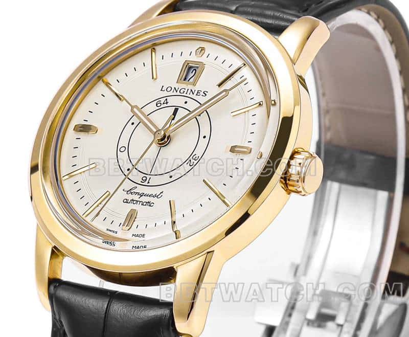 AD factory Longines classic replica1:1top-tier replicaguilloché dialyellow goldleather strap front live photo