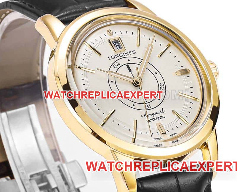 AD factory Longines classic replica1:1top-tier replicaguilloché dialyellow goldleather strap front live photo