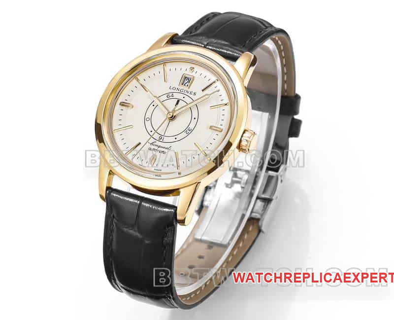 AD factory Longines classic replica1:1top-tier replicaguilloché dialyellow goldleather strap front live photo
