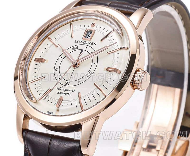 AD factory Longines classic replicatop-tier 1:1high-quality replicaguilloché dialrose goldleather strap model front live photo