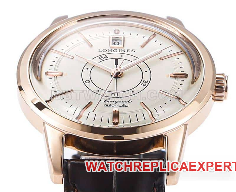 AD factory Longines classic replicatop-tier 1:1high-quality replicaguilloché dialrose goldleather strap model front live photo