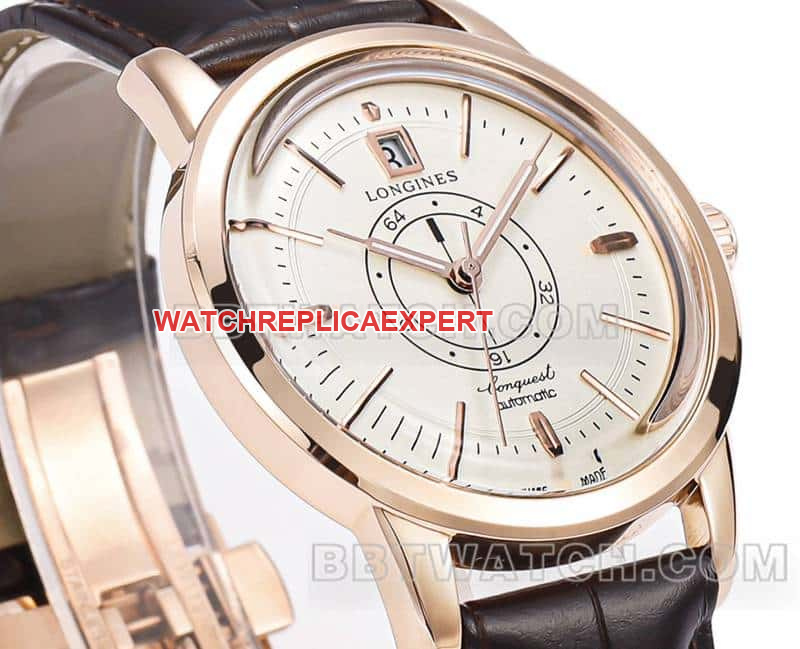 AD factory Longines classic replicatop-tier 1:1high-quality replicaguilloché dialrose goldleather strap model front live photo
