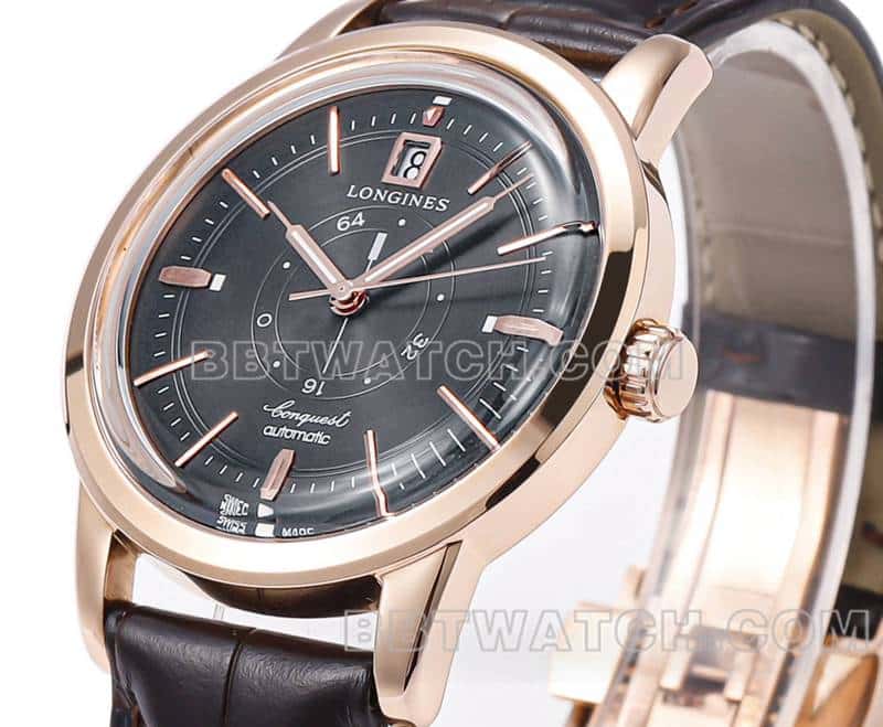 AD factory Longines classic replicatop-tier 1:1super carbon black dialrose goldleather strap front live photo
