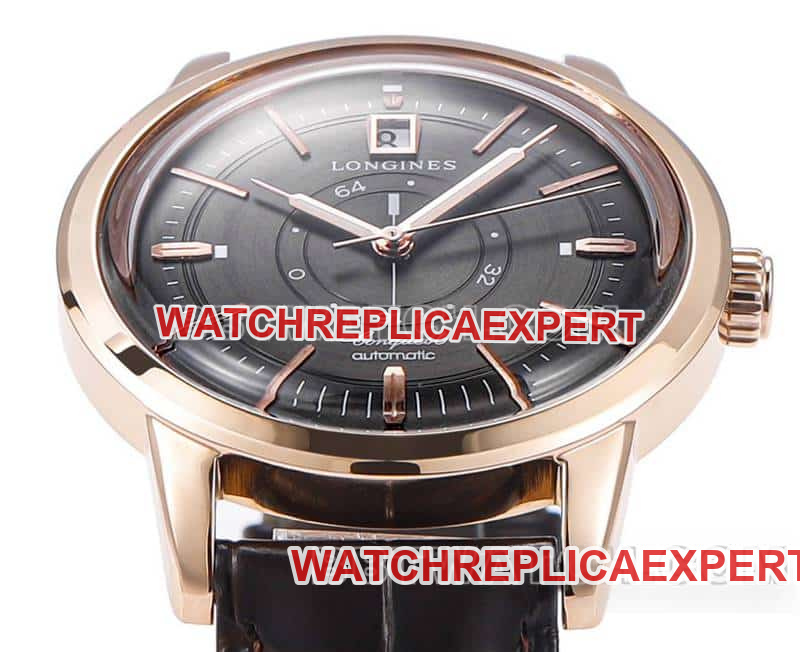 AD factory Longines classic replicatop-tier 1:1super carbon black dialrose goldleather strap front live photo