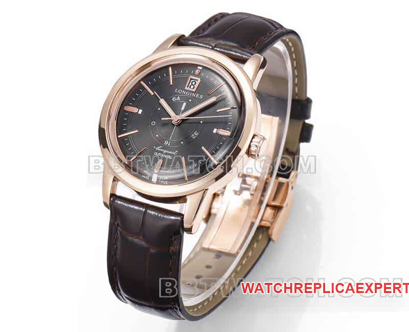 AD factory Longines classic replicatop-tier 1:1super carbon black dialrose goldleather strap front live photo