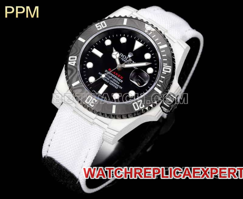 PPM factory Rolex Submariner top-tier replicablack dial carbon fiber 3135 white leather strap model front live photo
