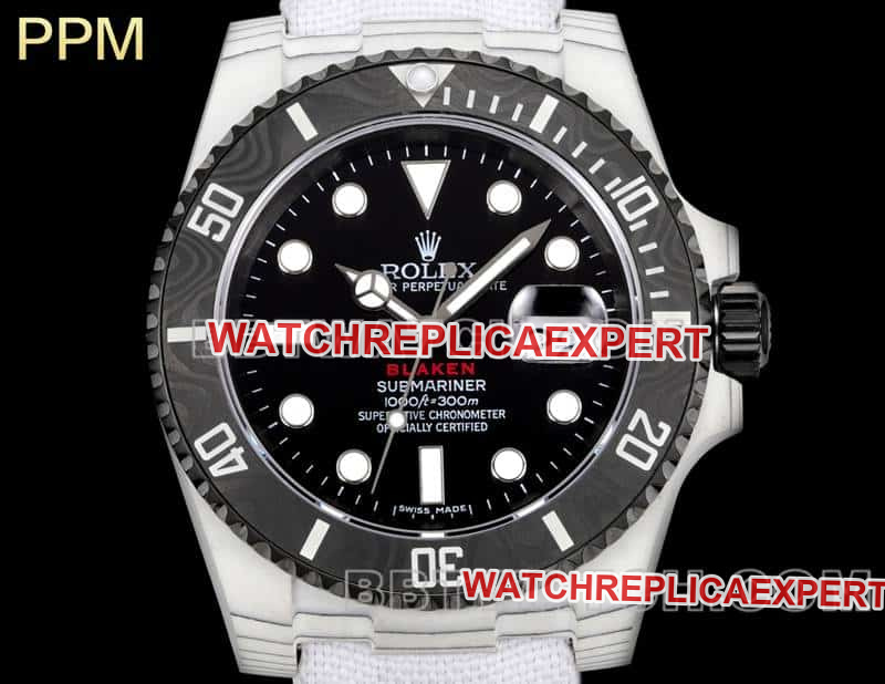 PPM factory Rolex Submariner top-tier replicablack dial carbon fiber 3135 white leather strap model front live photo