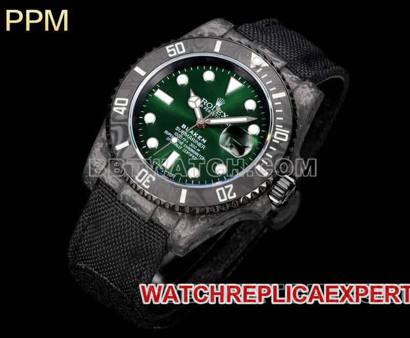 PPM factory RolexSubmariner1:1super clonegreen dial carbon fiber 3135 black leather strap front live photo