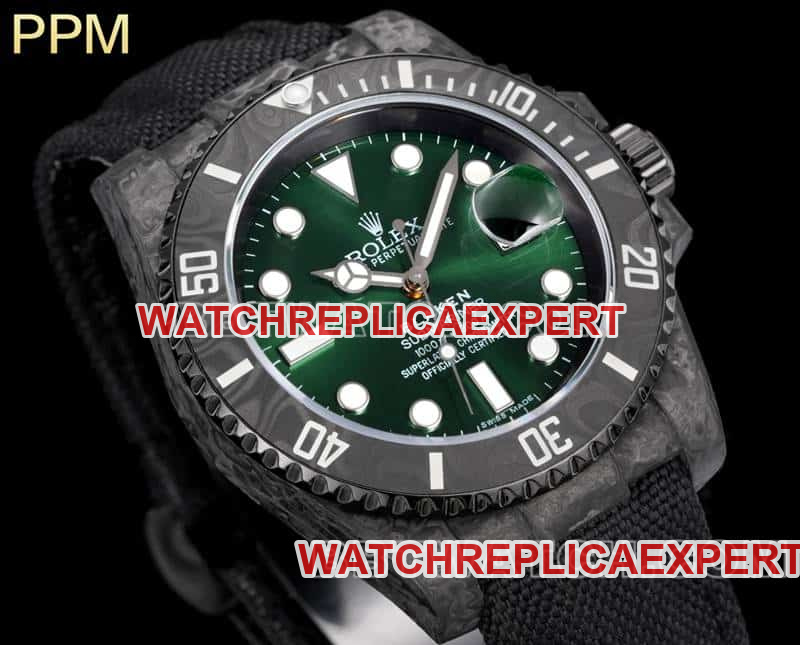 PPM factory RolexSubmariner1:1super clonegreen dial carbon fiber 3135 black leather strap front live photo