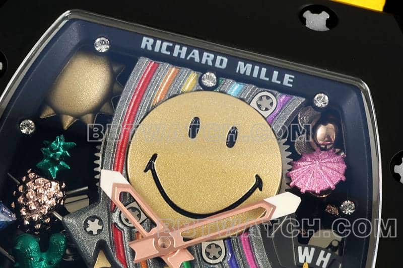 Richard Mille men's top-tier smiley tourbillon black shell yellow leather strap model RM 88front live photo