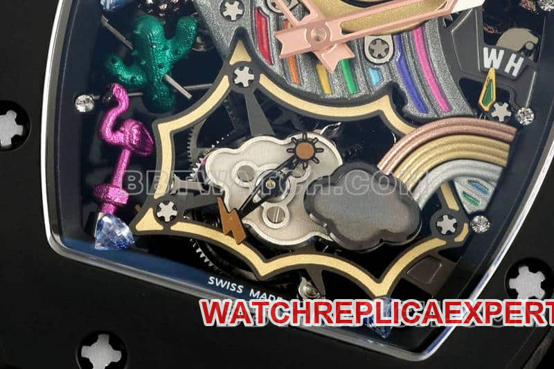 Richard Mille men's top-tier smiley tourbillon black shell yellow leather strap model RM 88front live photo
