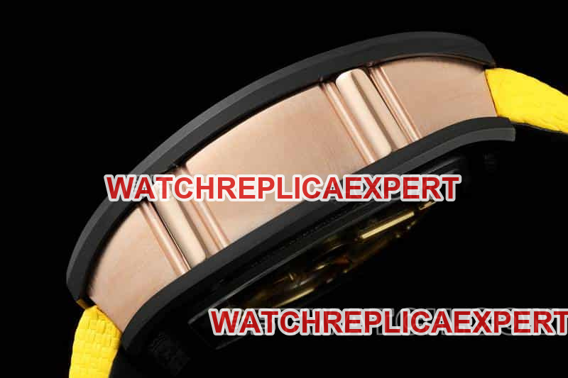 Richard Mille men's top-tier smiley tourbillon black shell yellow leather strap model RM 88side live photo