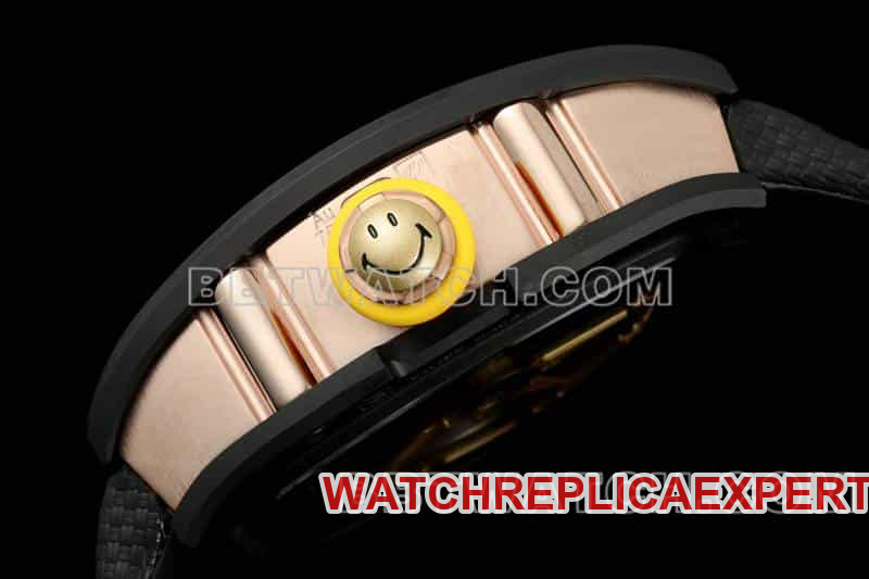 Richard Mille men's top-tier 1:1high-quality smiley tourbillon black shell black leather strap model RM 88side live photo
