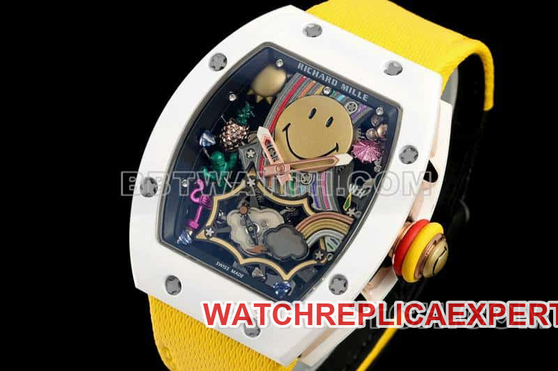 Richard Mille men's top-tier 1:1super smiley tourbillon white shell yellow leather strap model RM 88front live photo