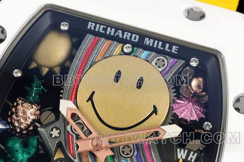 Richard Mille men's top-tier 1:1super smiley tourbillon white shell yellow leather strap model RM 88front live photo
