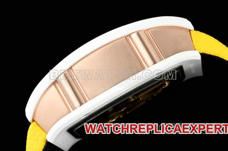 Richard Mille men's top-tier 1:1super smiley tourbillon white shell yellow leather strap model RM 88side live photo