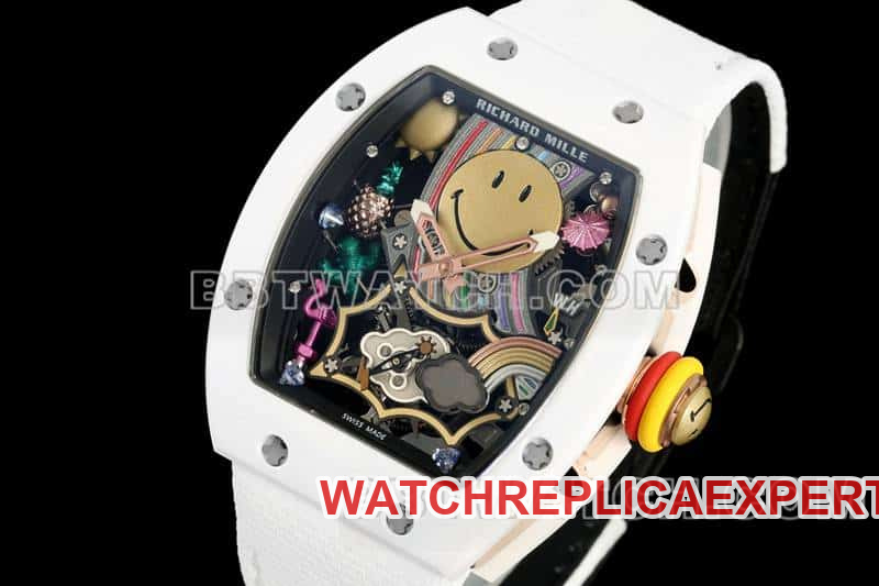 Richard Mille Men's Top Smiley Tourbillon White Case White Belt Model RM 88 Front Actual Photo