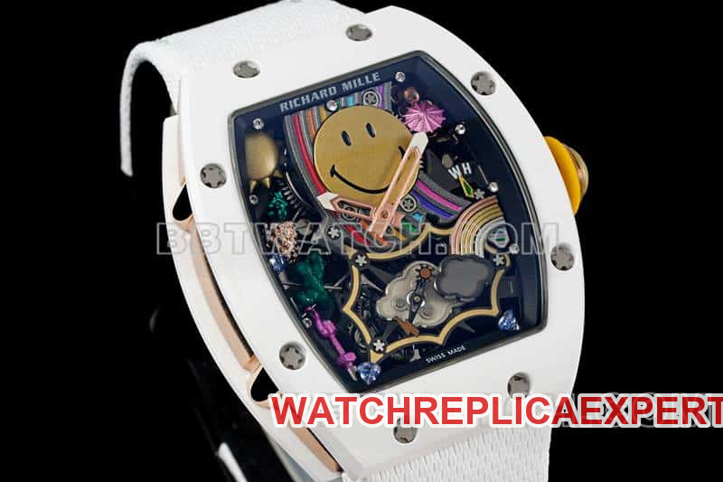 Richard Mille Men's Top Smiley Tourbillon White Case White Belt Model RM 88 Front Actual Photo