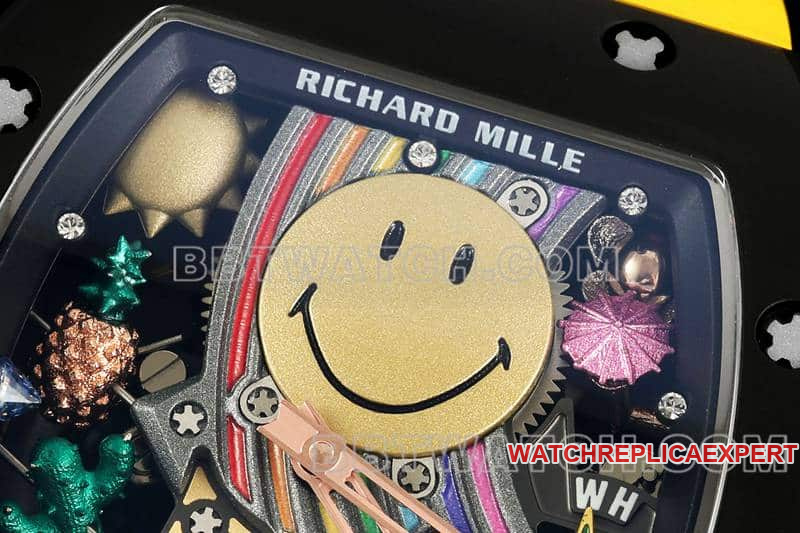 Richard Mille men's smiling face tourbillon black shell yellow rubber model RM 88front live photo