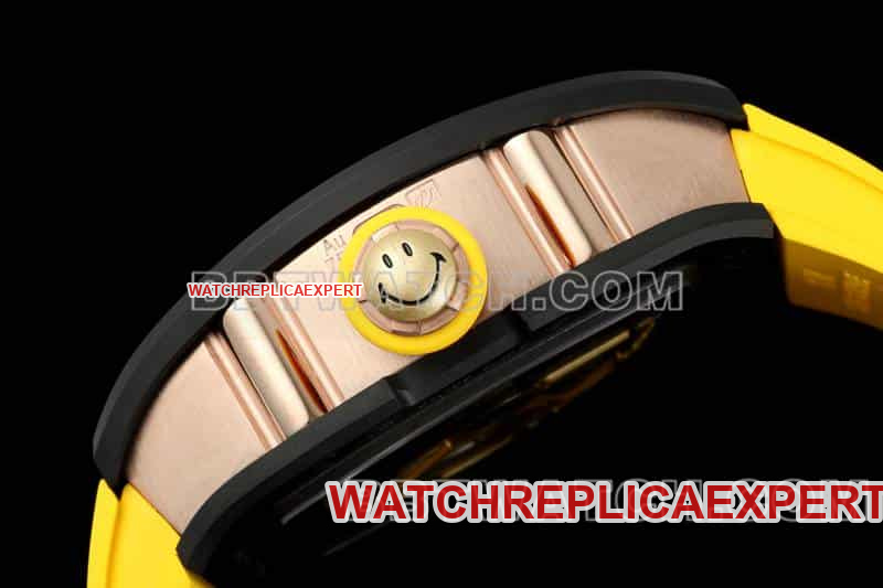 Richard Mille men's smiley tourbillon black shell yellow rubber RM 88side live photo