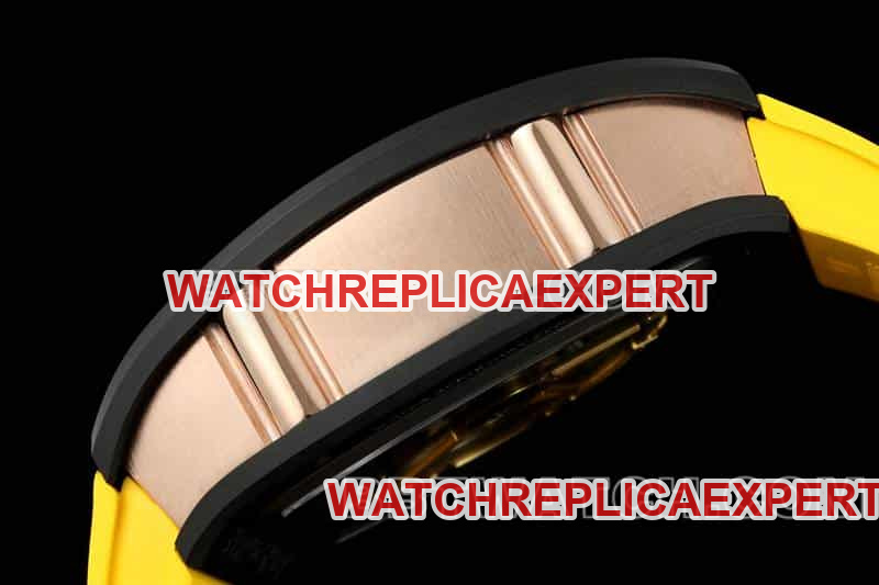 Richard Mille men's smiley tourbillon black shell yellow rubber RM 88side live photo