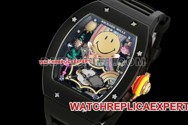Richard Mille men's smiley tourbillon black shell black rubber RM 88front live photo