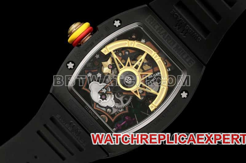 Richard Mille men's smiley tourbillon black shell black rubber RM 88caseback live photo