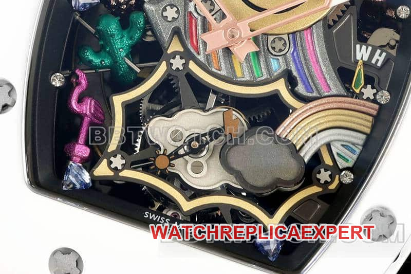 Richard Mille men's smiley tourbillon white shell yellow rubber RM 88front live photo