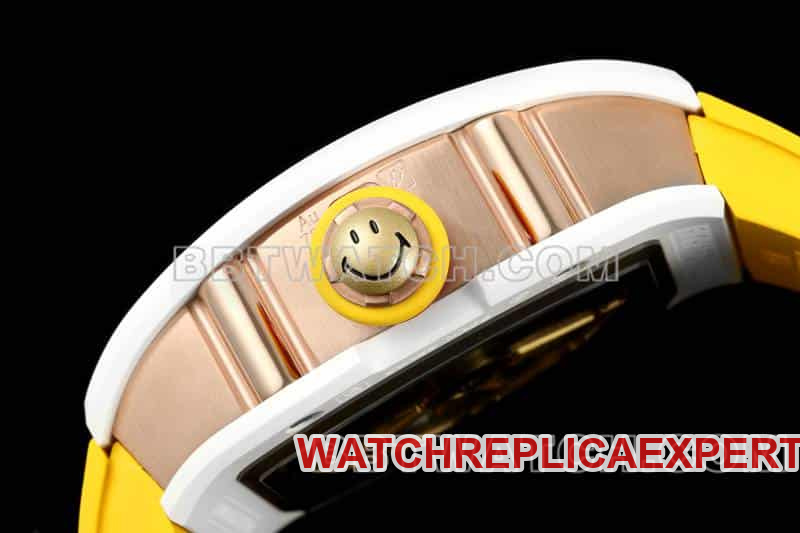 Richard Mille men's smiley tourbillon white shell yellow rubber RM 88side live photo