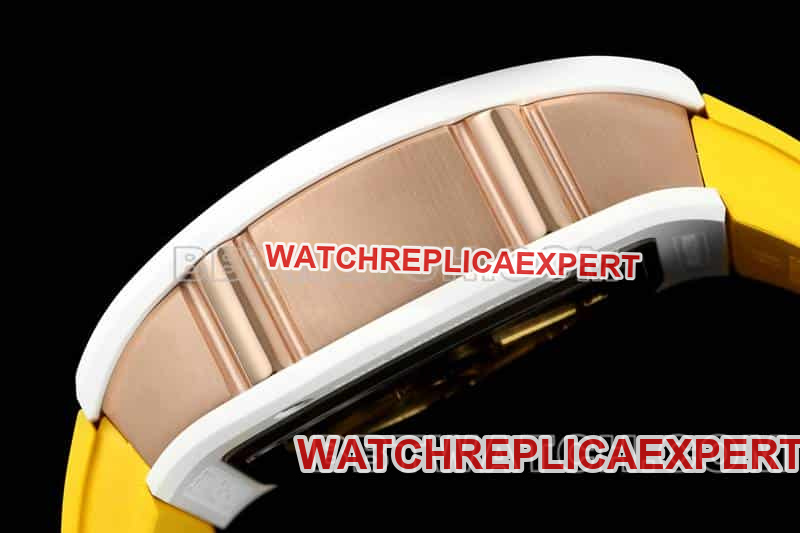 Richard Mille men's smiley tourbillon white shell yellow rubber RM 88side live photo