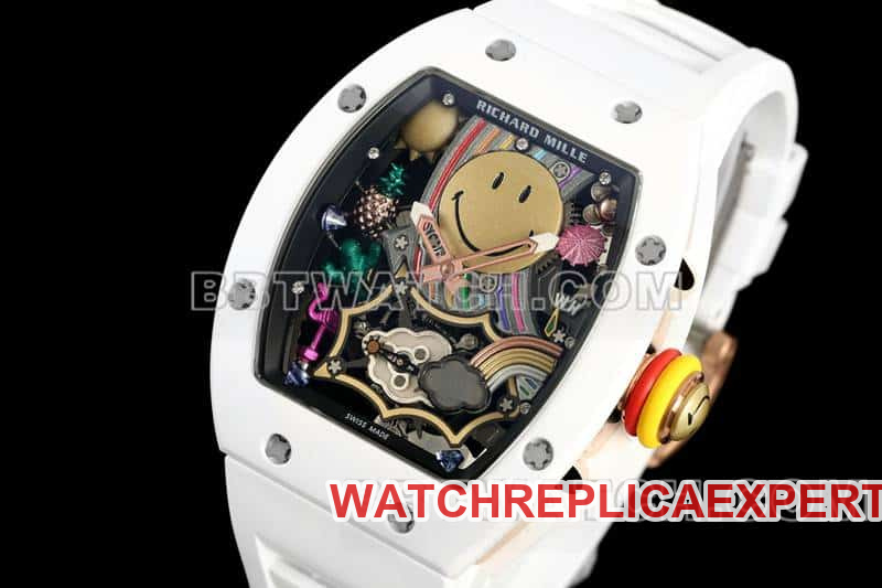 Richard Mille men's top-tier smiley tourbillon white shell white rubber model RM 88front live photo