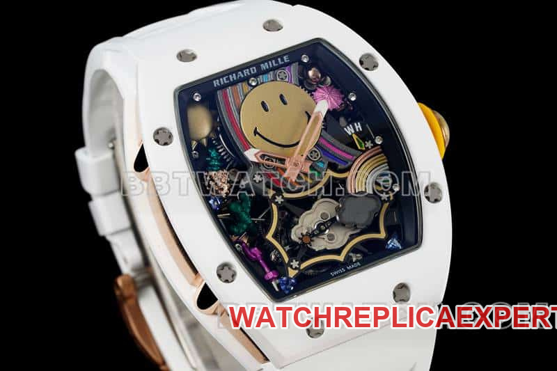 Richard Mille men's top-tier smiley tourbillon white shell white rubber model RM 88front live photo