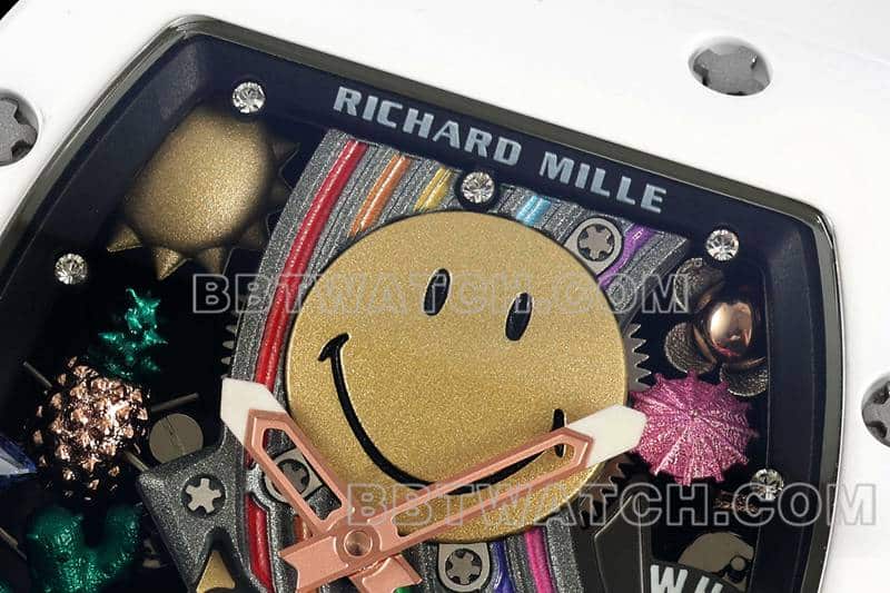 Richard Mille men's top-tier smiley tourbillon white shell white rubber model RM 88front live photo