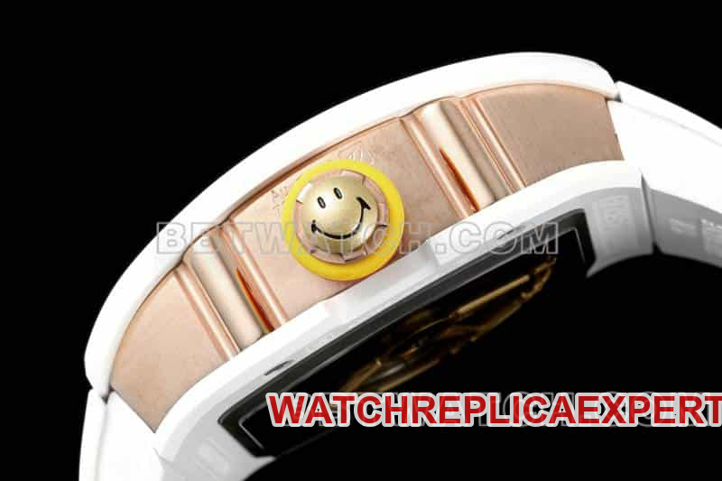 Richard Mille men's top-tier smiley tourbillon white shell white rubber model RM 88side live photo