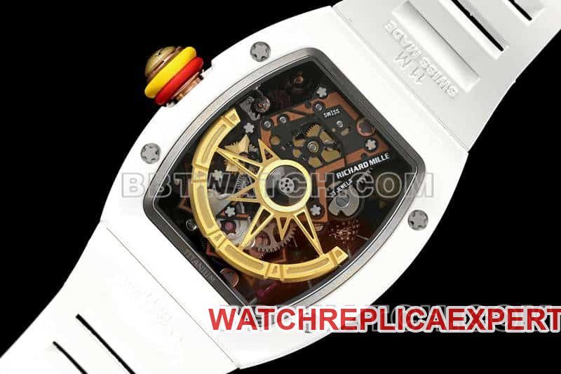 Richard Mille men's top-tier smiley tourbillon white shell white rubber model RM 88caseback live photo
