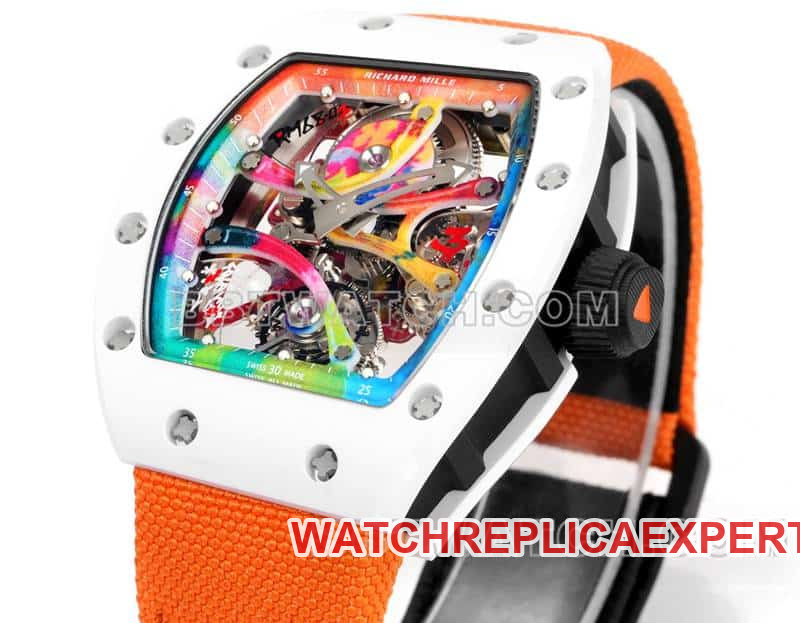 Richard Mille men's top-tier 1:1high-quality graffiti tourbillon orange leather model RM 68-01front live photo