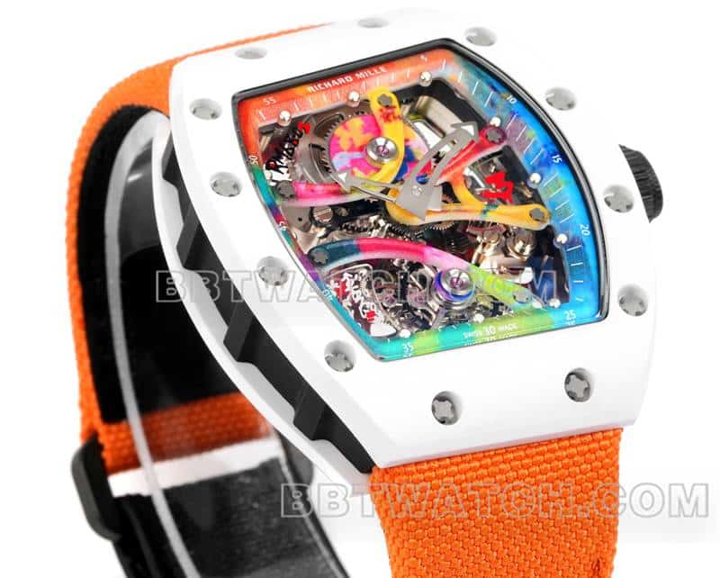 Richard Mille men's top-tier 1:1high-quality graffiti tourbillon orange leather model RM 68-01front live photo
